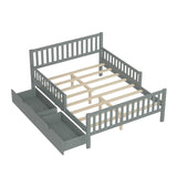 Full Size Wood Platform Bed with Guardrails on Both Sides and Two Storage Drawers, Gray N733P172700E