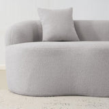 Grey Curved Loveseat Sofa with Round Armrest, Compression Couch with 2 Pillows, Cream Couch for W3612P332453