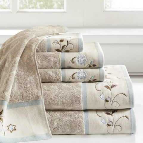 ZUN Embroidered Cotton Jacquard 6 Piece Towel Set B03598766