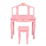 Children's Wooden Dressing Table Three-Sided Folding Mirror Dressing Table Chair Single Drawer Pink 80607210