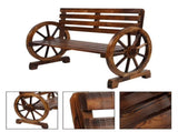 Rustic 2-Person Wooden Wagon Wheel Outdoor Bench, Solid Fir Wood, Dark Brown 83870482