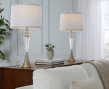 Ashland 28" Contemporary Crystal Table Lamp in Clear Crystal, Brushed Nickel and White Linen Shade B202P224011