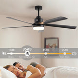65 Inch Black Ceiling Fan with Light, 5-Blade Dimmable LED Ceiling Fan with Remote Control, Modern W1340P243907