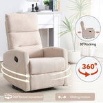 ZUN Manual Recliner Chair with Rocker and Swivel in Fabric for Living Room, Beige W1803P252280