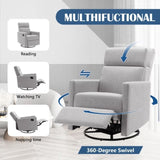 Modern Upholstered Rocker Nursery Chair Plush Seating Glider Swivel Recliner Chair, Gray 09348183