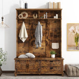 ZUN ON-TREND Modern Style Hall Tree with Storage Cabinet and 2 Large Drawers, Widen Mudroom Bench with 5 WF306450AAP