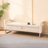 67.91"Wide Velvet Storage Soft Bench with Armrests for Living Room, Entryway and Bedroom. Beige W3118P272638