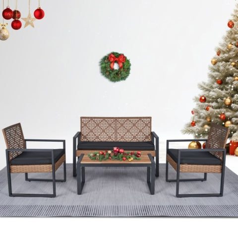4-Piece Patio Furniture Set Outdoor Balcony Porch Garden Backyard Lawn Furniture Acacia Wood Table W2391P149818