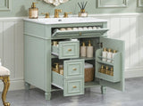 24" Green Bathroom Vanity with Sink, MDF & Rubberwood Construction, 2 Drawers & Cabinet with N725P527499G