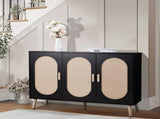 3-door vertical shoe cabinet particle board plastic rattan black frame original wood rattan 99856326