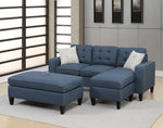 ZUN Reversible 3pc Sectional Sofa Set Navy Tufted Polyfiber Wood Legs Chaise Sofa Ottoman Pillows B01149073