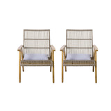 ZUN Set of 2, Acacia Wood Cape Woven Wicker Large Lounge Chair with Pillow for Patio, Deck, Yard, Lawn 73165.00