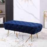 ZUN Sira Velvet Button Tufted Bench with Gold Metal Legs, Blue T2574P164597