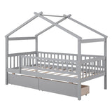Twin Size Wooden House Bed with Two Drawers, Gray WF302181AAE