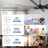 75 Inch Industrial DC Motor Ceiling Fan no light, Large Ceiling Fan with 8 Reversible Blades, 3 W2352P204416