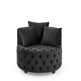 Velvet Upholstered Swivel Chair for Living Room, with Button Tufted Design and Movable Wheels, W48790917