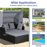 Gray Rattan Daybed Lounge W/ Retractable Top Canopy Side Tables Cushions 41327871