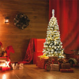 4.5ft Snow Flocked Pencil Christmas Tree - 242 Tips, 150 Warm LEDs, Premium PVC, Sturdy Metal Stand 68292207