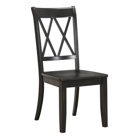 ZUN Casual Black Finish Side Chairs Set of 2 Pine Veneer Transitional Double-X Back Design Dining Room B01143551