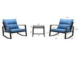 3 Pieces Patio Bistro Set Outdoor Rocking Chair w Blue Cushion for Yard Garden Poolside W2071P201034