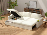 Convertible Corduroy L-shaped Sectional Bed With Storage & Cup Holder Armrest Modern Sleeper 85110393