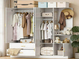 Wardrobe with 5 Doors 2 Drawers 2 Open Shelves Particleboard Unit with 1 Mirrored Door and 4 Hooks 32021789