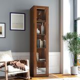 Display Cabinet with Glass Doors, Curio Storage Cabinet with 5 Shelves, Bookcase with LED Lights W331P281123