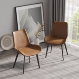 Modern Dining Chair Living Room Black Metal Leg Dining Chair-Brown-2pcs/ctn W153565883
