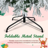 7.5FT Pre-Lit Spruce Snow Flocked Christmas Tree, Artificial Hinged Xmas Tree with 350 Multi-Color N704P199476A