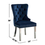 Set of 2 Wingback Dining Chairs with Button Tufted Back in Blue and Chrome B016P156857