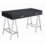 ZUN Black High Gloss and Chrome 2-Drawer Writing Desk B062P209202