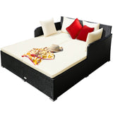 White Outdoor Rattan Daybed with Upholstered Cushions 87294660