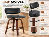 1pcs Bar Stool, Solid Iron Tube Backrest, PU Upholstery, Curved Wood Legs, Swivel Bar Chair, Black 29325843