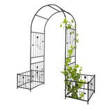 ZUN Metal Garden Arch with two plant stands 79.5'' Wide x 86.6'' High Climbing Plants Support Rose Arch W158681135