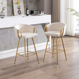 30 Inch Set of 2 Bar Stools,with Chrome Footrest and Base Velvet Golden Leg Simple Bar Stool,CREAM 72374423
