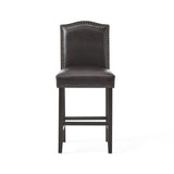 Set of 2, 26.25" Upholstered Counter Height Barstools with Nailhead Trim, Brown and Walnut, PU 62369.00PU