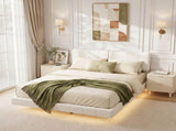 White Boucle Floating Bed with Light,King N769P304636W