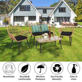 4-Piece Patio Furniture Outdoor Bistro Set, All Weather Rattan Conversation Bistro Loveseat Chair 61533916