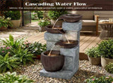4-Tier Waterfall Fountain with LED Lights, Resin Fiberglass Outdoor Fountain with Adjustable Flow 94280886