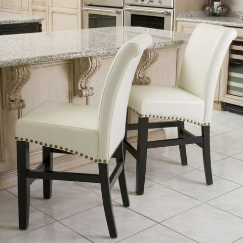 ZUN Contemporary leather counter stools,Ivory dining chairs with nail-head decoration ,25 N780P168429