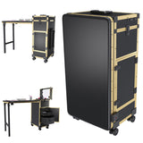 Portable Nail Art Table w/ LED Mirror, Bluetooth, Lockable Drawers, Telescopic Pole - Folding 01942131