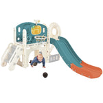 ZUN Kids Slide Playset Structure, Castle Climbing Crawling Playhouse with Slide, Arch Tunnel, Ring Toss, 00123979