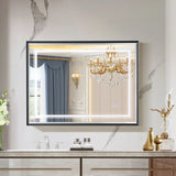40*30inch LED Bathroom Beveled Mirror,3000-6000K Gradient Front and Backlit LED Mirror for W2091P214096