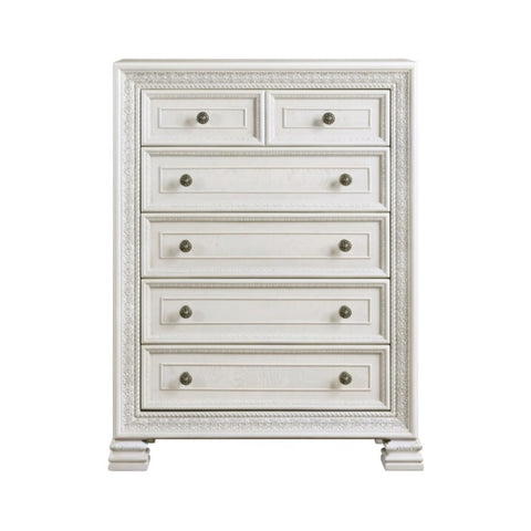 ZUN Classic Luxury Pearl White Finish Chest of 5x Drawers Wooden Bedroom Furniture 1pc, Dart Molding B011P242370