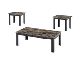 3pc Set Traditional Style Rectangular Coffee Table Square Shape End Table Wooden Legs Faux Marble B011P232911