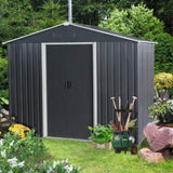 ZUN 8ft x 6ft Outdoor Metal Storage Shed with Floor Base,Black W540P175677