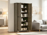 Distressed Gray 67" Tall Farmhouse Food Pantry Freestanding Cabinet with Multi-Level Adjustable 31486998