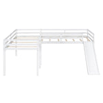 ZUN L-Shaped Twin Size Loft Bed with Ladder and Slide, White 48266650