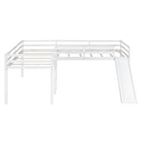 ZUN L-Shaped Twin Size Loft Bed with Ladder and Slide, White 48266650