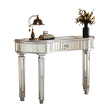 47" Half-Moon Mirrored Console Table with Fluted Glass & Crystal Knob Drawer - Silver Entryway W1445P322849
